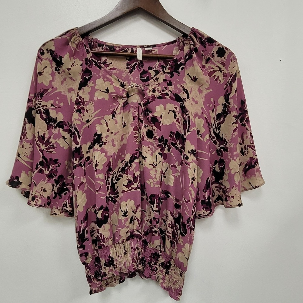 Cato Womens Y2K Kimono Sleeve O Ring Fairy Top Size S Purple Floral Flowy Dainty